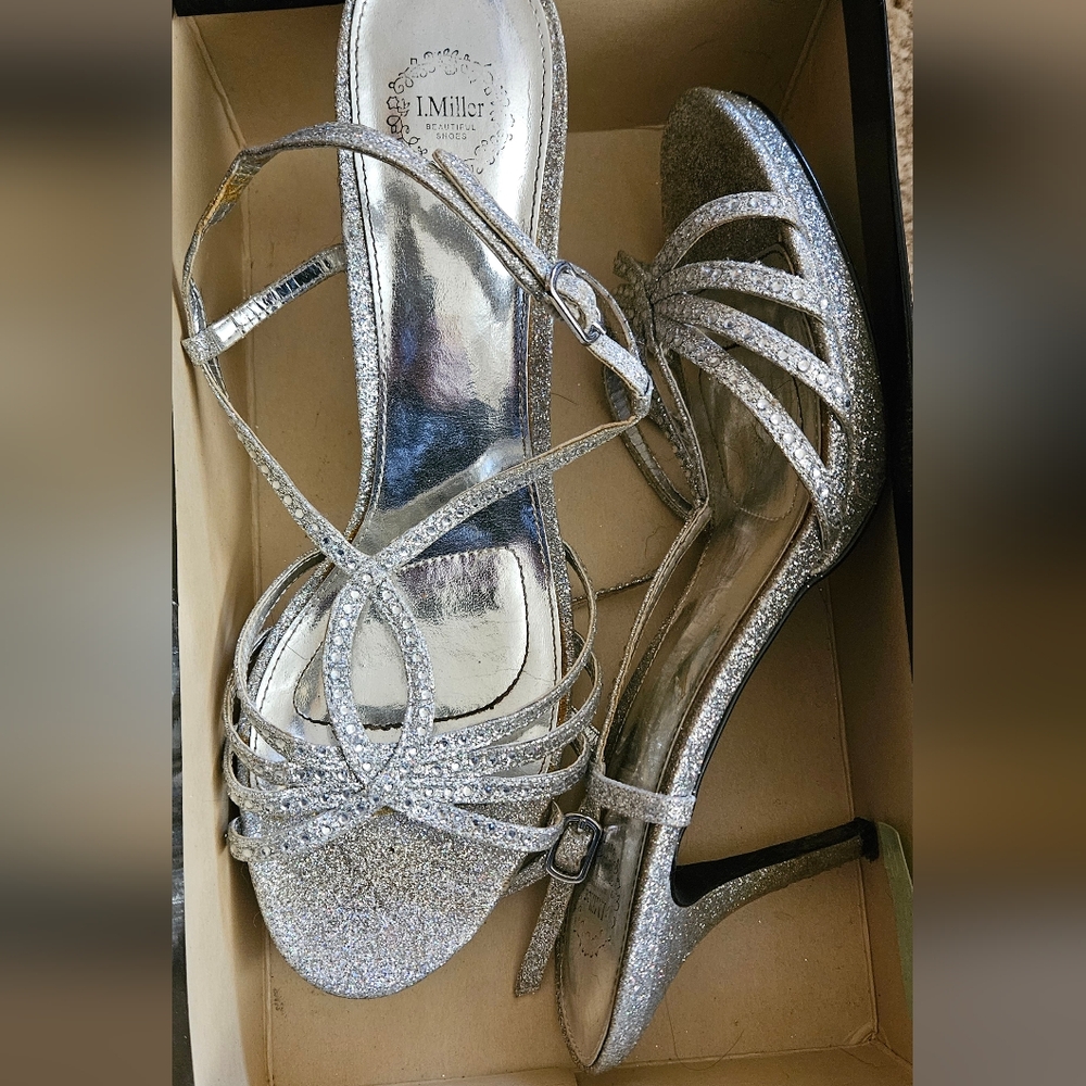 Silver high heels size 10